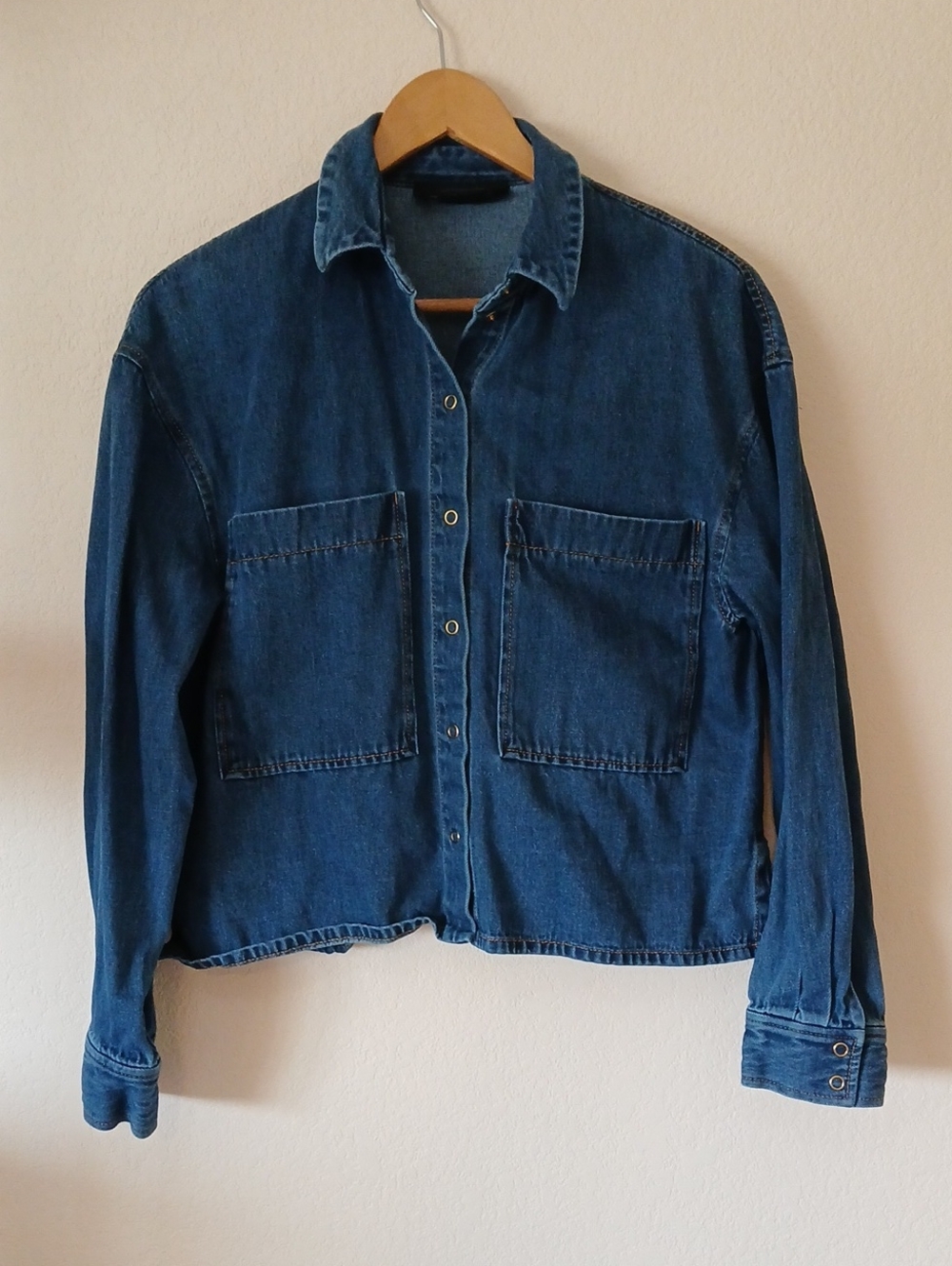 Karen Walker Denim Shacket Button Up Pockets Shirt Jacket